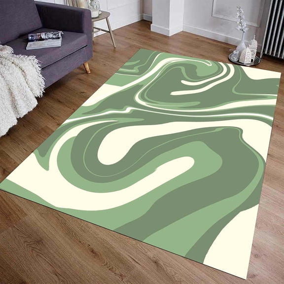 Sage Green Groovy Rug, Retro Rug, Psychedelic 70S Rug, Funky Rug, Wavy Trippy Rug, Retro Rug Bedroom Aesthetic, Washable Non-Slip Rubberback Rug 1x2ft