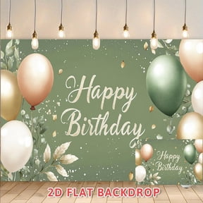 Sage Green Happy Birthday Backdrop, Retro Greenery Balloon Themed Photography Background, Perfect for Adult Birthday Party, Anniversary Celebration, Photo Booth Decorations