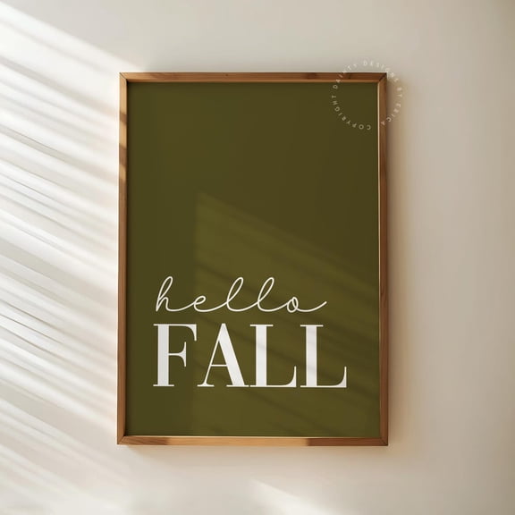 Sage Green Hello Fall Rustic Decor, Unframed Paper Print Size 8x12