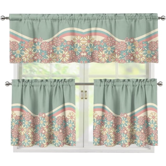 Sage Green Hippie Kitchen Curtains and Valances Set,3 Piece Small Window Valance Sets Treatment Drapes for Kitchen, Bedroom, Living & Dining Room by Achim Home Decoration
