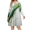 thumbnail image 1 of Sage Green Ink Long Sleeve Dresses For Women Vintage Elegant Party Dress Oversized V-neck Dress S-8XL, 1 of 7