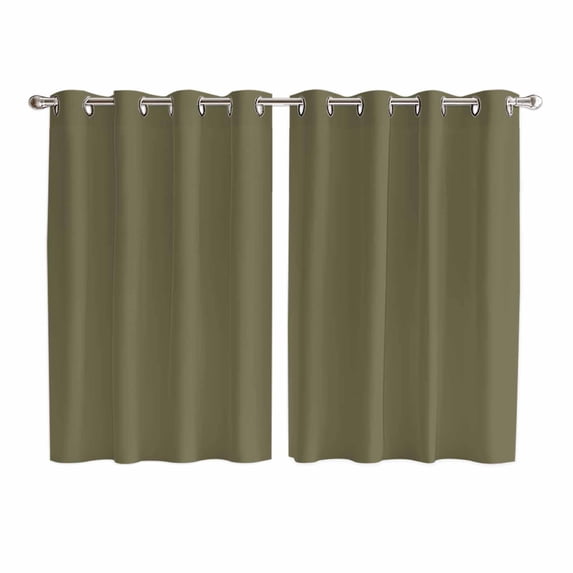 Sage Green Kitchen Curtains 72 Inch Length, Brown Solid Color Simple Abstract Grommet Top Bedroom Living Room Curtains, Light Filtering Cafe Curtain Drapes 2 Panels Set 104''x72''