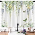 thumbnail image 1 of Sage Green Kitchen Curtains, Bathroom Window Curtains Short, Eucalyptus Leaves Gold Floral Spring Plant Boho Small Drapes 36 Inch Botanical Butterfly Bedroom Window Treatment Tiers 2 Panels, 1 of 5
