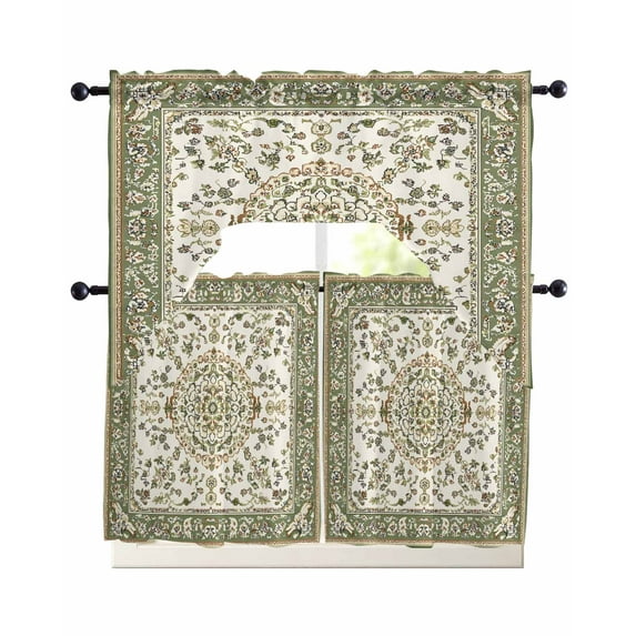 Sage Green Kitchen Curtains Sets 24 Inch Length with Valance, Southwest Tribal Antique Boho-Chic Heritage Swag Valances and Tiers Curtain Set Drapes Swag Curtains for Living Room, Bathroom, Bedroom