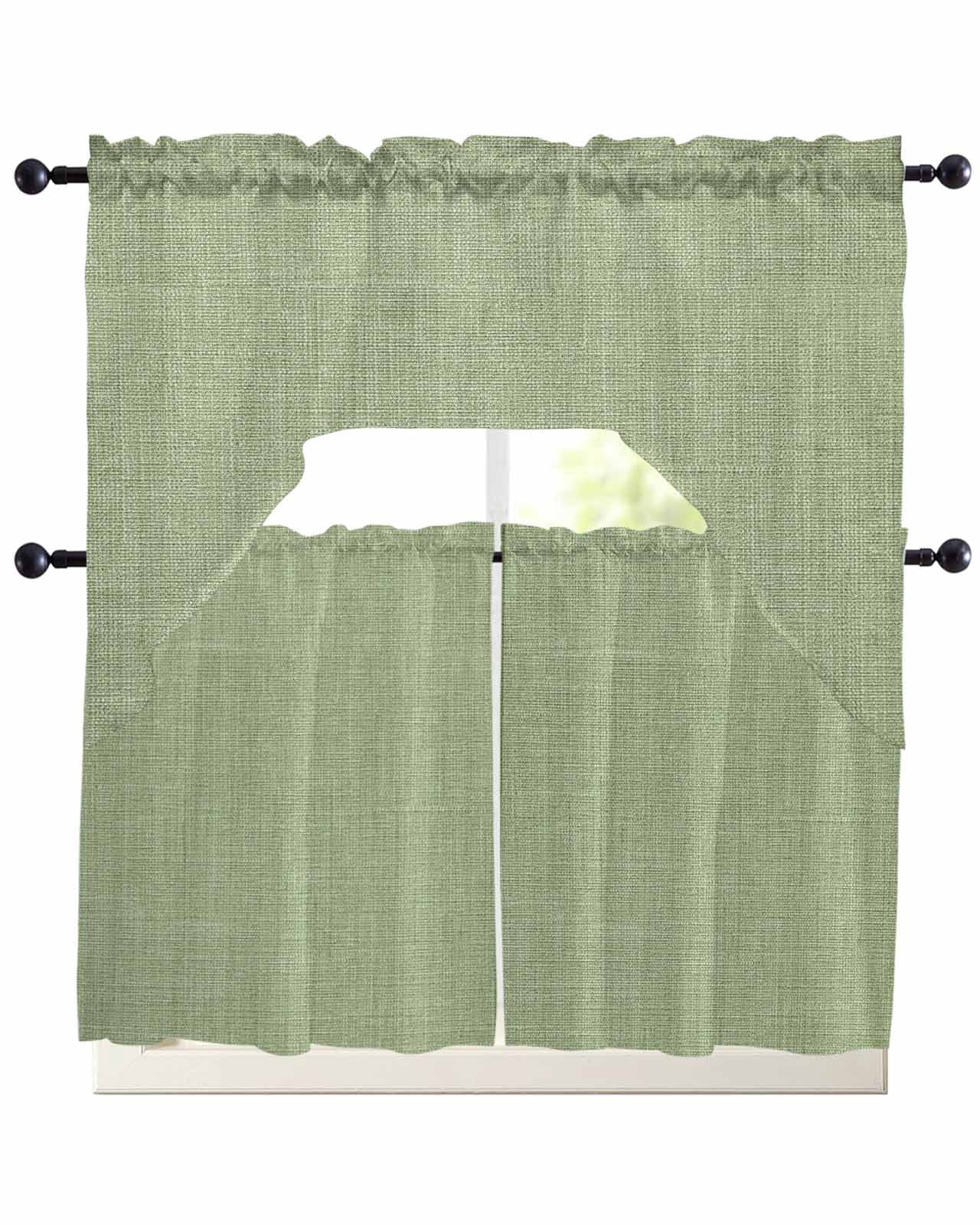 Sage Green Kitchen Curtains Sets 24 Inch Length with Valance, Vintage ...