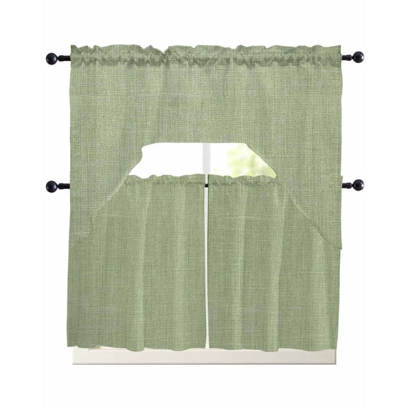 Sage Green Kitchen Curtains Sets 36 Inch Length with Valance, Vintage Country Monochrome Farmhouse Swag Valances and Tiers Curtain Set Drapes Swag Curtains for Living Room, Bathroom, Bedroom, Cafe