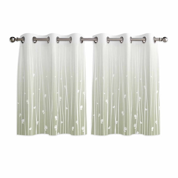 Sage Green Kitchen Curtains Short 45 Inch Length, Floral Stripe Gradient Simple Branch Texture Grommet Top Bedroom Living Room Curtains, Light Filtering Cafe Curtain Drapes 2 Panels Set 84''x45''