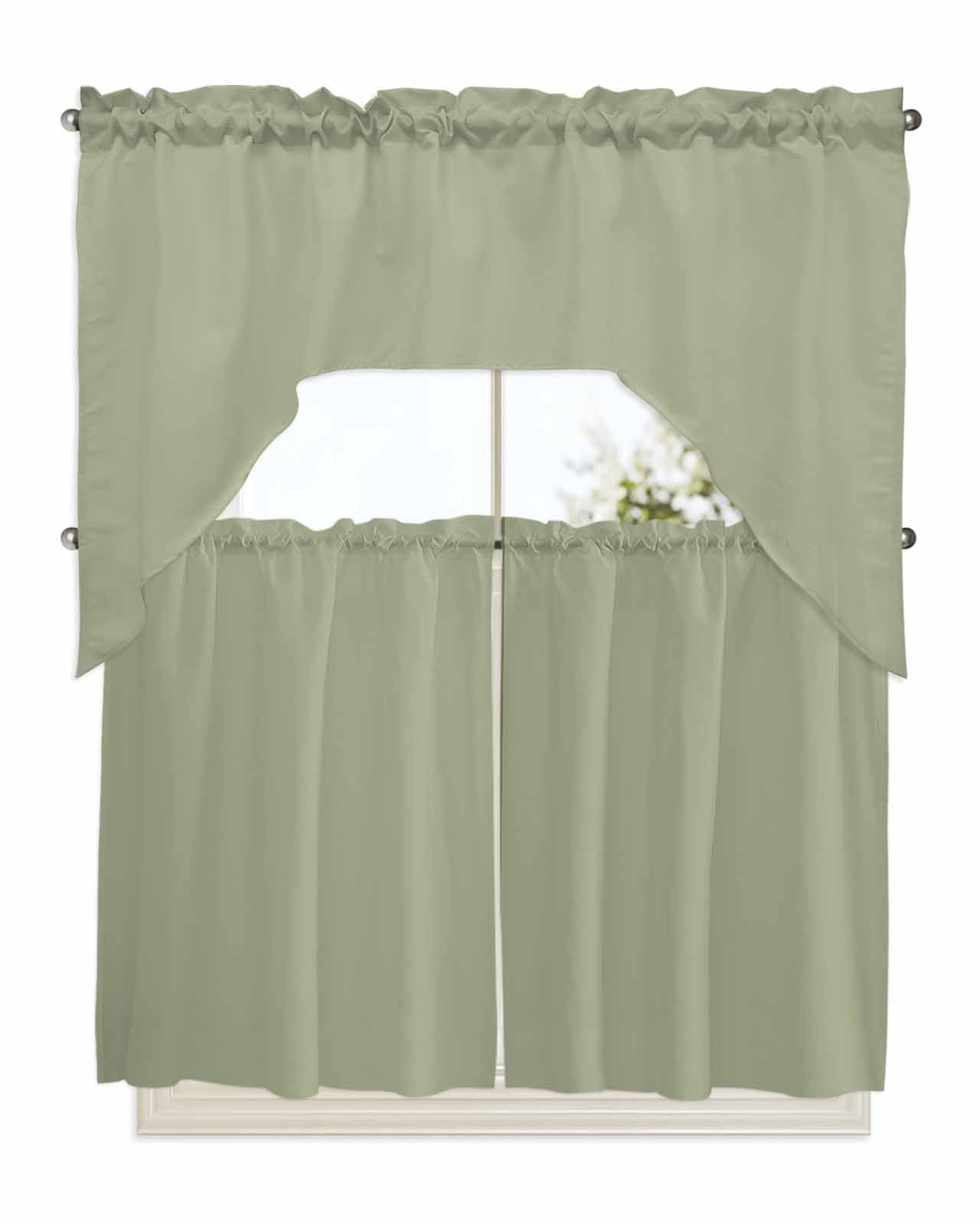 Sage Green Kitchen Curtains Swag Valance and Tier Curtains Set 36 Inch
