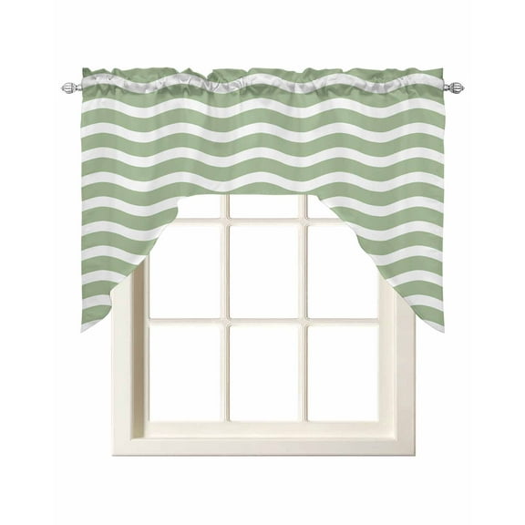 Sage Green Kitchen Curtains Swag Valance for Windows/Bathroom/Cafe, Modern Abstract Waves Water Ripple Striped Rod Pocket Drape Panel Swag Curtain Valance for Bedroom/Living Room 55''x36''