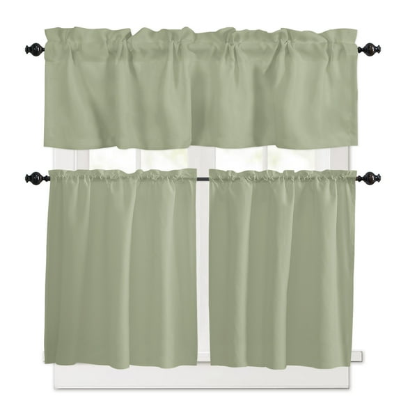 Sage Green Kitchen Curtains and Valances Set, 3 Piece Kitchen Curtains Set 24 Inch Length, Farmhouse Sage Green Decor Rod Pocket Curtains Tier Farmhouse Window Curtains