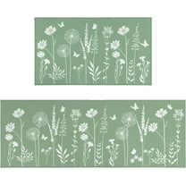 Sage Green Kitchen Mat Rug Set of 2- Plant Floral Butterfly Kitchen Rugs with Runner Kitchen Decor Accessories Things, Kitchen Rug Mat- Leaves Rugs for Home Kitchen Large- 17x30 and 17x48 Inch