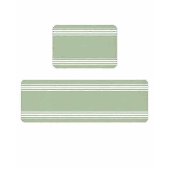 Sage Green Kitchen Mats for Floor 2 Piece, White Striped Absorbent Non-Slip Kitchen Rugs Comfort Standing Mat for Laundry, Hallways 15.7"x23.6"+15.7"x47.2"
