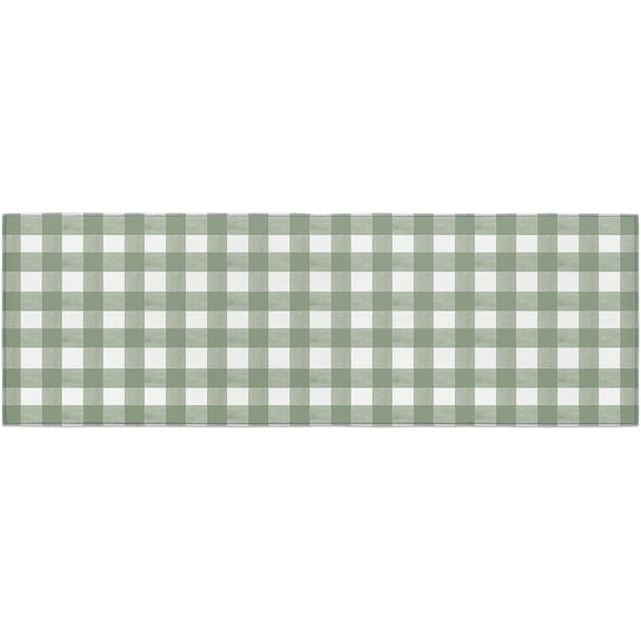Sage Green Kitchen Rug Set Non-Slip Backing Mat Throw for Kitchen Doormat Runner, Anti Fatigue Mats for Kitchen Floor Home Office, Green and White Buffalo Plaid Design