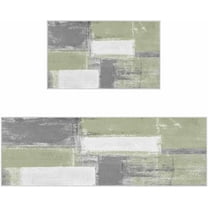 Sage Green Kitchen Rugs Set 2 Pieces, Oil Painting Geometric Soft Non-Slip Rubber Backing Floor Mats Doormat Bathroom Runner Area Rug Carpet, Modern Abstract Art, 15.7x23.6in 15.7x47.2in