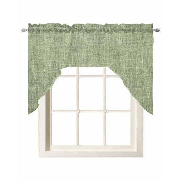 Sage Green Kitchen Swag Valances for Windows, Vintage Country Monochrome Farmhouse Swag Valances Curtains for Living Room, Rod Pocket Window Treatments for Bathroom, Bedroom, Cafe, 56"x36"