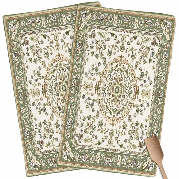 Sage Green Kitchen Towel Dish Cloths Set of 2, Microfiber Soft Kitchen Hand Towels, Southwest Tribal Antique Boho-Chic Heritage Absorbent Quick Drying Dishcloths 18 x 28 Inches