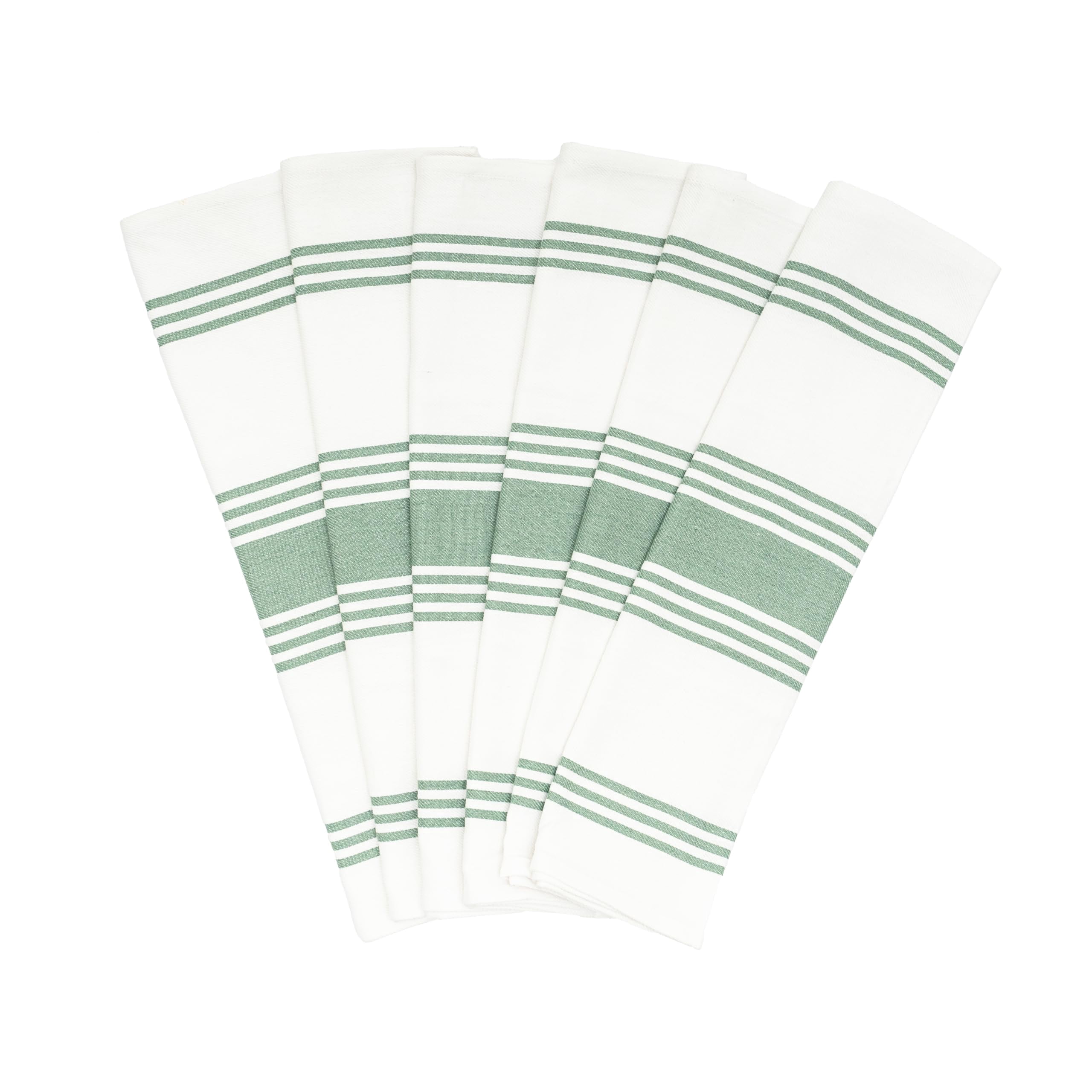 Absorbent Striped Dish Towels, 30x20", Lint-Free (Sage, Pack of 6)