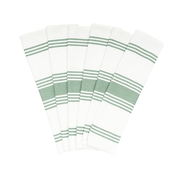 Absorbent Striped Dish Towels, 30x20", Lint-Free (Sage, Pack of 6)