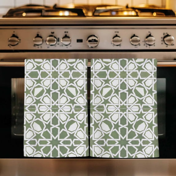 Sage Green Kitchen Towels Set of 1, Retro Abstract Morocco Geometric Texture Absorbent Dish Towels for Kitchen, Microfiber Hand Towel, Quick Drying Tea Towel for Cleaning Decorative Dishcloths