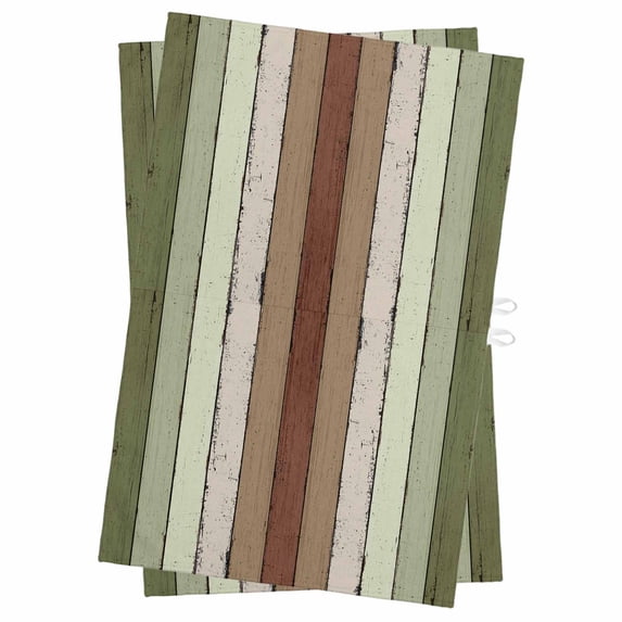 Sage Green Kitchen Towels Set of 2, Water Absorbent Dish Towel, Farmhouse Wood Grain Vintage Brown Striped Decorative Hand Towels - Quick Drying Cloth for Cooking Baking, 18x28 Inch