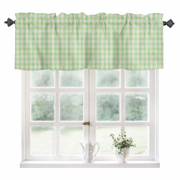 Sage Green Kitchen Valances for Windows 42x12 Inch Kitchen Curtains Valances Rod Pocket Grid Checkered Plaid Gingham Lattice Trellis Bathroom Window Valances for Window Treatment Decor