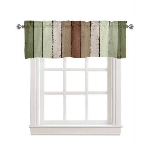 Sage Green Kitchen Valances for Windows Farmhouse Linen Window Valance Curtain for Living Room Window Treatment Farmhouse Wood Grain Vintage Brown Striped Valance Rod Pocket Topper, 60 x 18 Inch