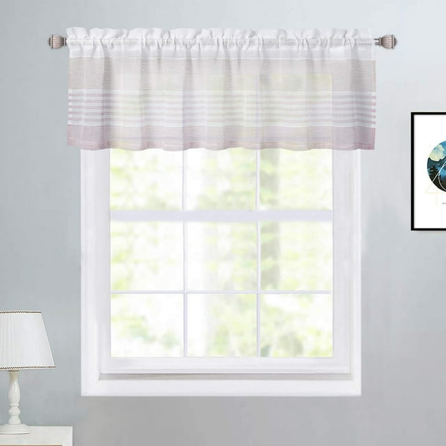 Sage Green Kitchen Window Curtain Valance, Boucle Splicing Stripe
