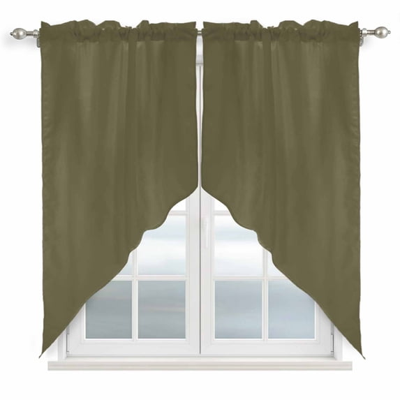 Sage Green Kitchen Window Curtains, Swag Curtains Valance for Bedroom Living Room Bathroom, Brown Solid Color Simple Abstract Rod Pocket Window Treatment Curtain Block Drapes 2 Panels 28"x36"