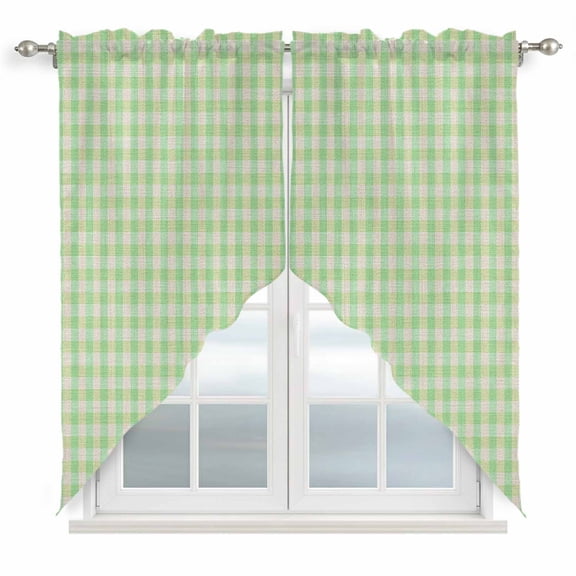 Sage Green Kitchen Window Curtains, Swag Curtains Valance for Bedroom Living Room Bathroom, Grid Checkered Plaid Gingham Lattice Trellis Rod Pocket Window Curtain Block Drapes 2 Panels 36"x36"