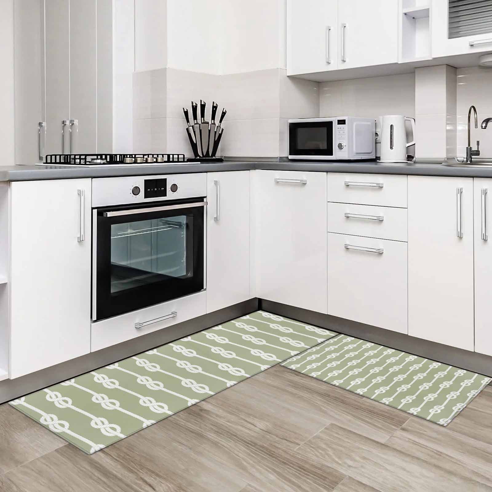 Doormats Set Sage Green Knot 2 Pieces Non-Slip Kitchen Mat Set Nautical Striped ...