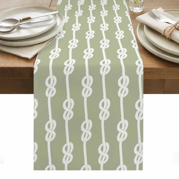 Sage Green Knot Table Runner - 48 Inch Long, Kitchen Dining Table Runner Dresser Scarves, Nautical Striped Monochrome Ocean Farmhouse Decor for Coffee Tables Wedding Party Banquet