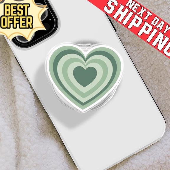 Sage Green Layered Heart Phone Grip, Aesthetic Coquette MagSafe Phone Holder, Cute Minimalist Matcha Gift, Heart Silhouette Mobile Stand