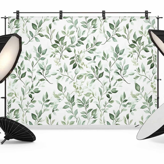 Sage Green Leaf Backdrop for Photography,Fabric Photo Background Backdrop,Country Eucalyptus Nature Plant Branch Photo Booth Background for Portrait Photoshoot Video Wedding Decoration Banner 7x5ft