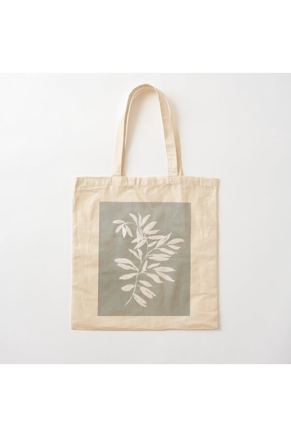 Sage Green Leaf Canvas Tote Bags, Reusable Shopping Bag