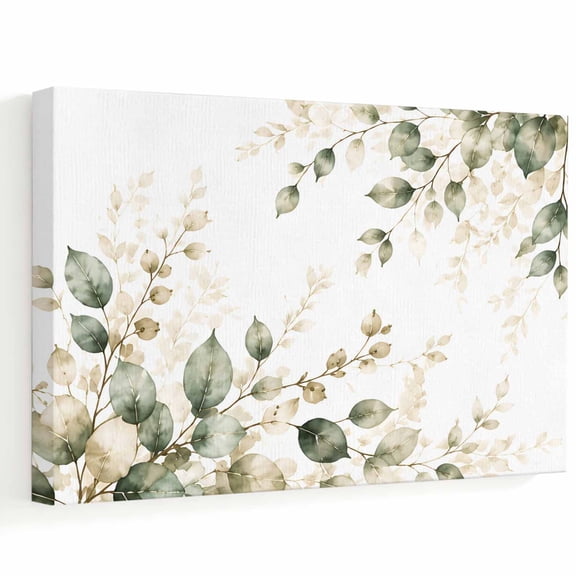 Sage Green Leaf Canvas Wall Art 24" x 16" Botanical Watercolor Eucalyptus Leaves Branches Frame Picture Prints, Ready to Hang Waterproof Artwork Decor for Living Room, Bedroom, Dining Room Office