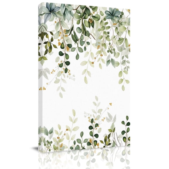 Sage Green Leaf Canvas Wall Art for Living Room, Watercolor Eucalyptus Leaves Botanical Wall Decor Framed Artwork Pictures Ready to Hang for Bedroom Office Home Decor
