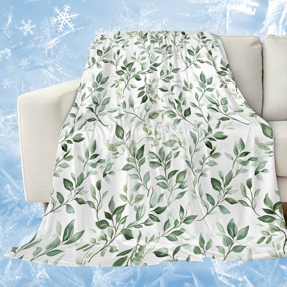 Sage Green Leaf Cooling Blanket,Lightweight Breathable Summer Throw Blanket with Double Sided Cold Effect,Country Eucalyptus Nature Plant Branch Picnic Blankets Bed Sheet for Hot Sleepers 50"x60"
