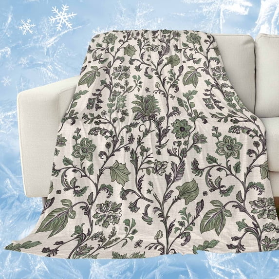 Sage Green Leaf Cooling Blanket,Lightweight Breathable Summer Throw Blanket with Double Sided Cold Effect,Vintage Farmhouse Boho Pastoral Tribal Picnic Blankets Bed Sheet for Hot Sleepers 50"x60"