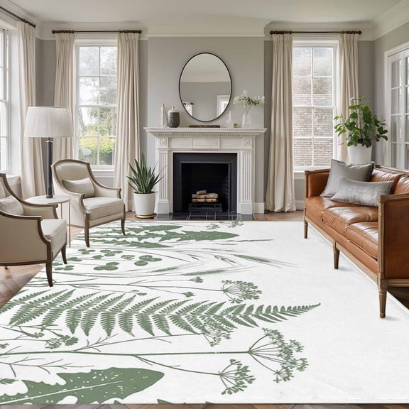 Sage Green Leaf Country Green Ferns Dandelion Wild Grass , Soft Non Slip Rugs Stain Repellent Indoor Felt Carpet for Living Dining Room Bedroom Home Office