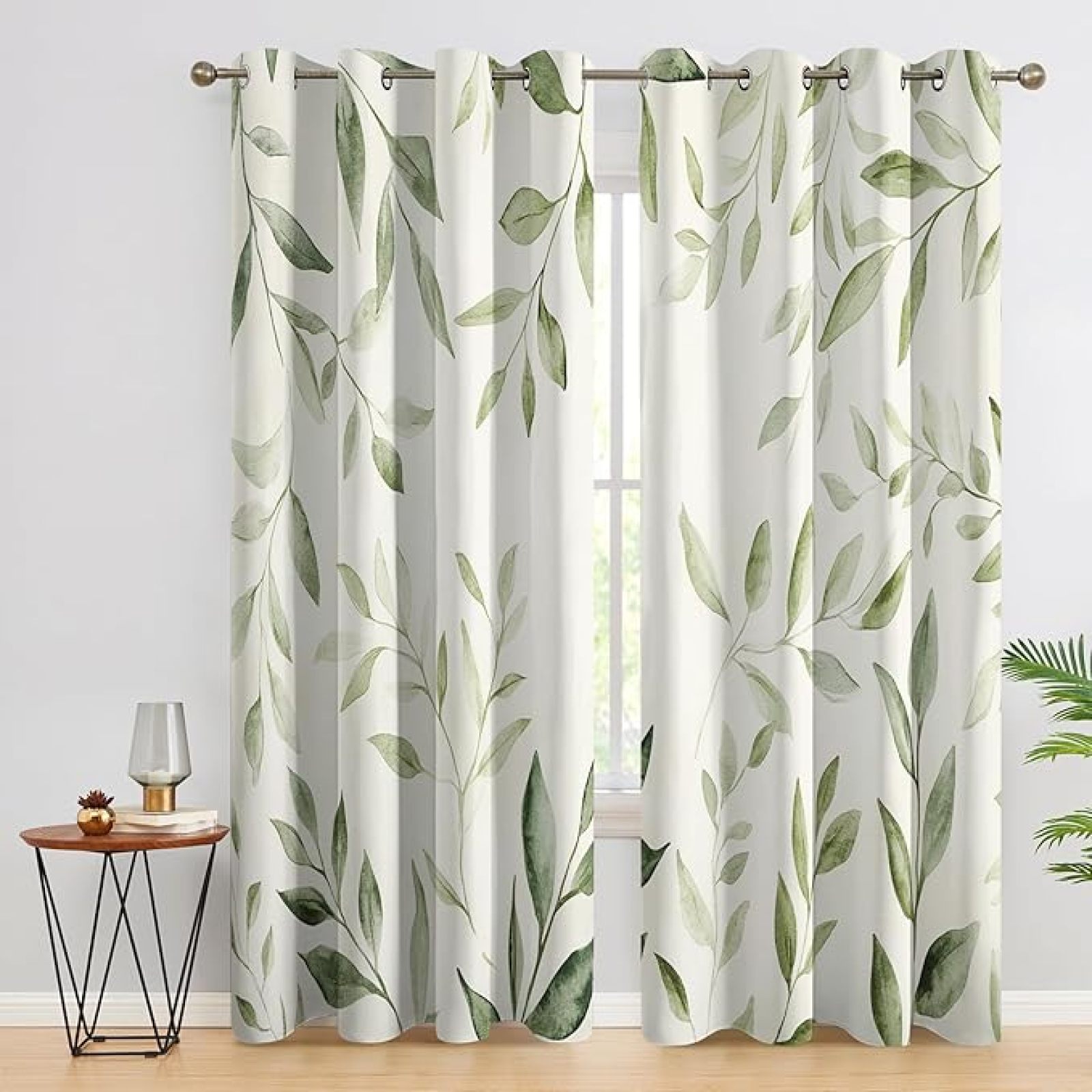 Sage Green Leaf Curtains, Sage Green Leaf Blackout Curtains For Bedroom ...