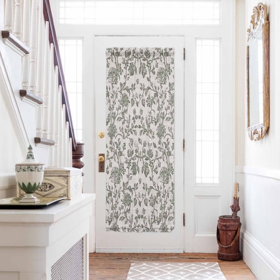 Sage Green Leaf Door Curtains for Door Window, French Sidelight Front Back Door Curtains With Tieback, Retro Farmhouse Plant Floral Branch Kitchen Rod Pocket Drapes Panel, 54"x72"