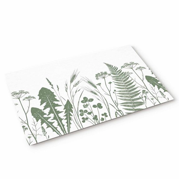 Sage Green Leaf Door Mat Country Green Ferns Dandelion Wild Grass Non Slip Absorbent Entrance Mat Washable Low Profile Indoor Doormat for Front Door Entryway Entry 16"x24"