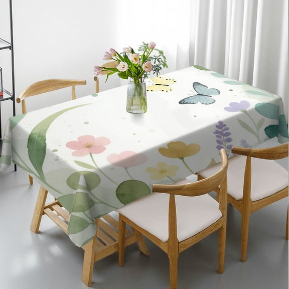 Sage Green Leaf Floral Butterfly Tablecloths for dining table, - Polyester Tablecloths Rectangular Tablecloth, Cafe, dinner,picnic, wedding, party