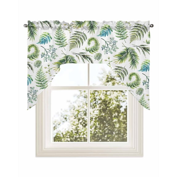 Sage Green Leaf Kitchen Curtains Swag Valance for Windows/Bathroom/Cafe, Vintage Botanical Ferns Country Plant Rod Pocket Drape Panel Swag Curtains Valance for Bedroom/Living Room 56"x36"