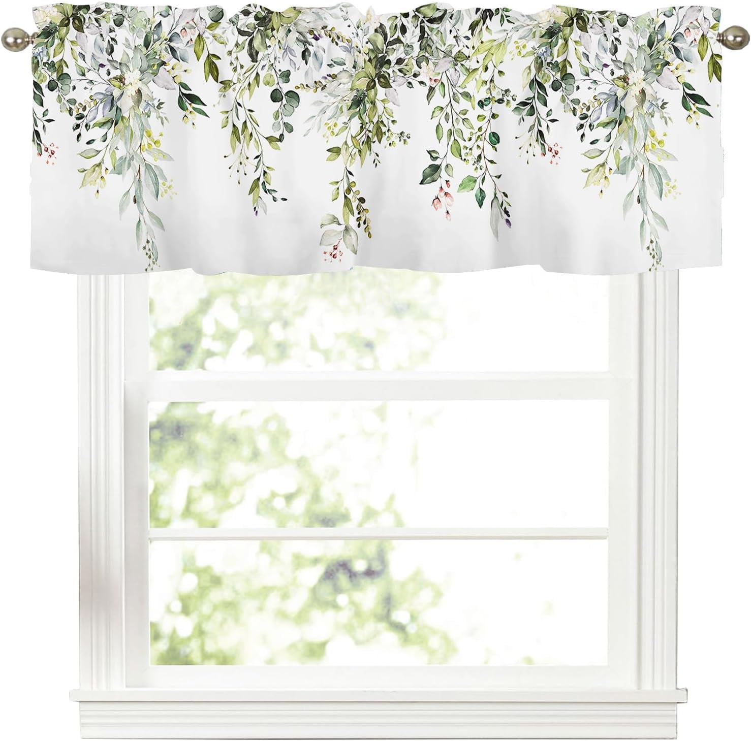 Sage Green Leaf Kithen Curtains Valances for Windows Spring Summer ...