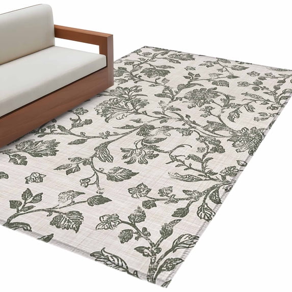 Sage Green Leaf Large Area Rugs for Bedroom Living Room, Soft Non Slip Carpet Bedside Rug, Retro Farmhouse Plant Floral Branch Rectangular Floor Cover Kitchen Accent Rug 3'x5' for Dining Room/Office