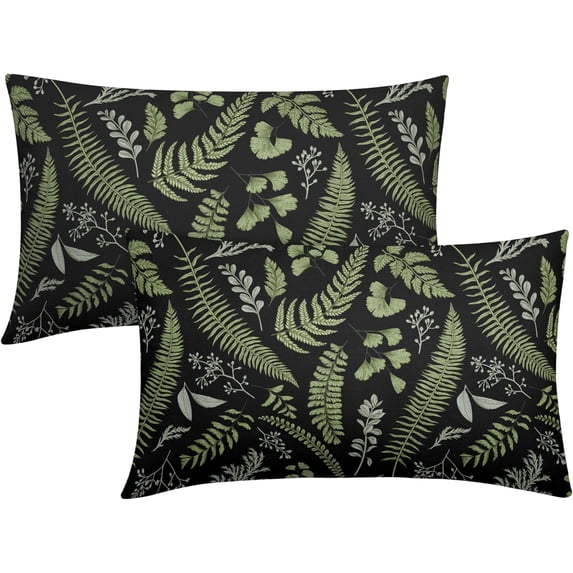 Sage Green Leaf Lumbar Pillow Covers 12x20 Set of 2 Black Vintage Herbs Fern Floral Plant Print Rectangle Decorative Throw Pillow Cases Outdoor Seasonal Farmhouse Decor for Sofa Couch Bed