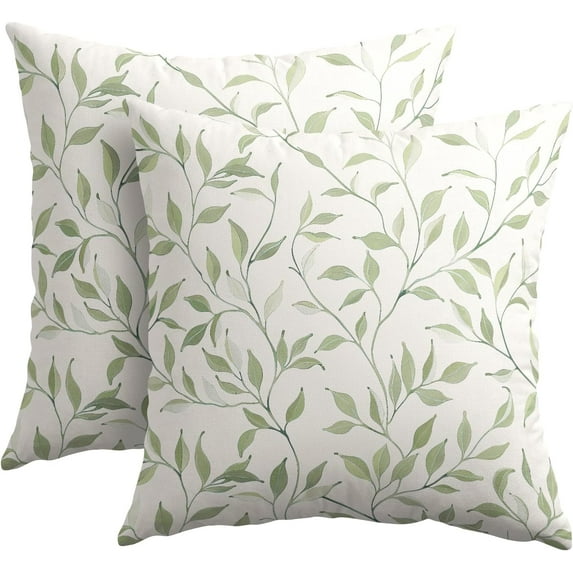 Sage Green Leaf Pillow Covers 20x20 Inch Set of 2 Neutral Leaves and Branch Outdoor Decorative Throw Pillows Rustic Farmhouse Pillowcases Cushion Covers for Couch Home Decor