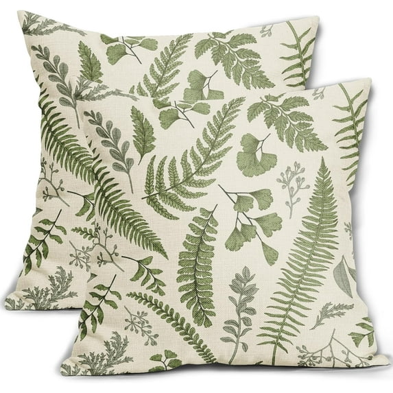 Sage Green Leaf Pillow Covers 20x20 Set of 2 Vintage Style Sage Herbs Fern Floral Botanical Plant Print Spring Decorative Throw Pillow Cases Outdoor Seasonal Farmhouse Decor for Sofa Couch Bed