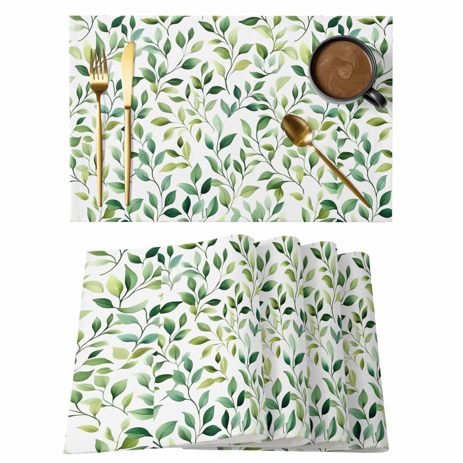 Sage Green Leaf Placemats Set of 1, Eucalyptus Leaves Non-Slip Place ...